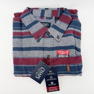 Chaps‎ Mens XL Performance Flannel Long Sleeve Button Shirt Dark Denim Gift NWT
